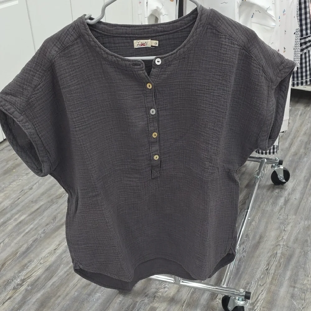 Faherty Gray Button-Up Top - Picture 1 of 3